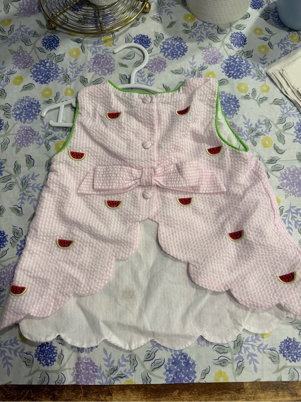 Pink Seersucker Baby Diaper Cover Set with Watermelon Appliqué NEVER WORN - Picture 2 of 2
